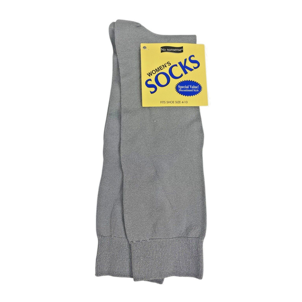 No Nonsense Womens Socks NEW Vintage Pair Gray Nylon Stretch Knit Mid Calf 90s